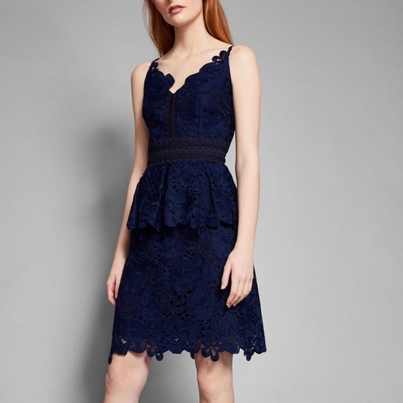 Ted Baker London Nadie navy blue peplum lace dress - Picture 4 of 5